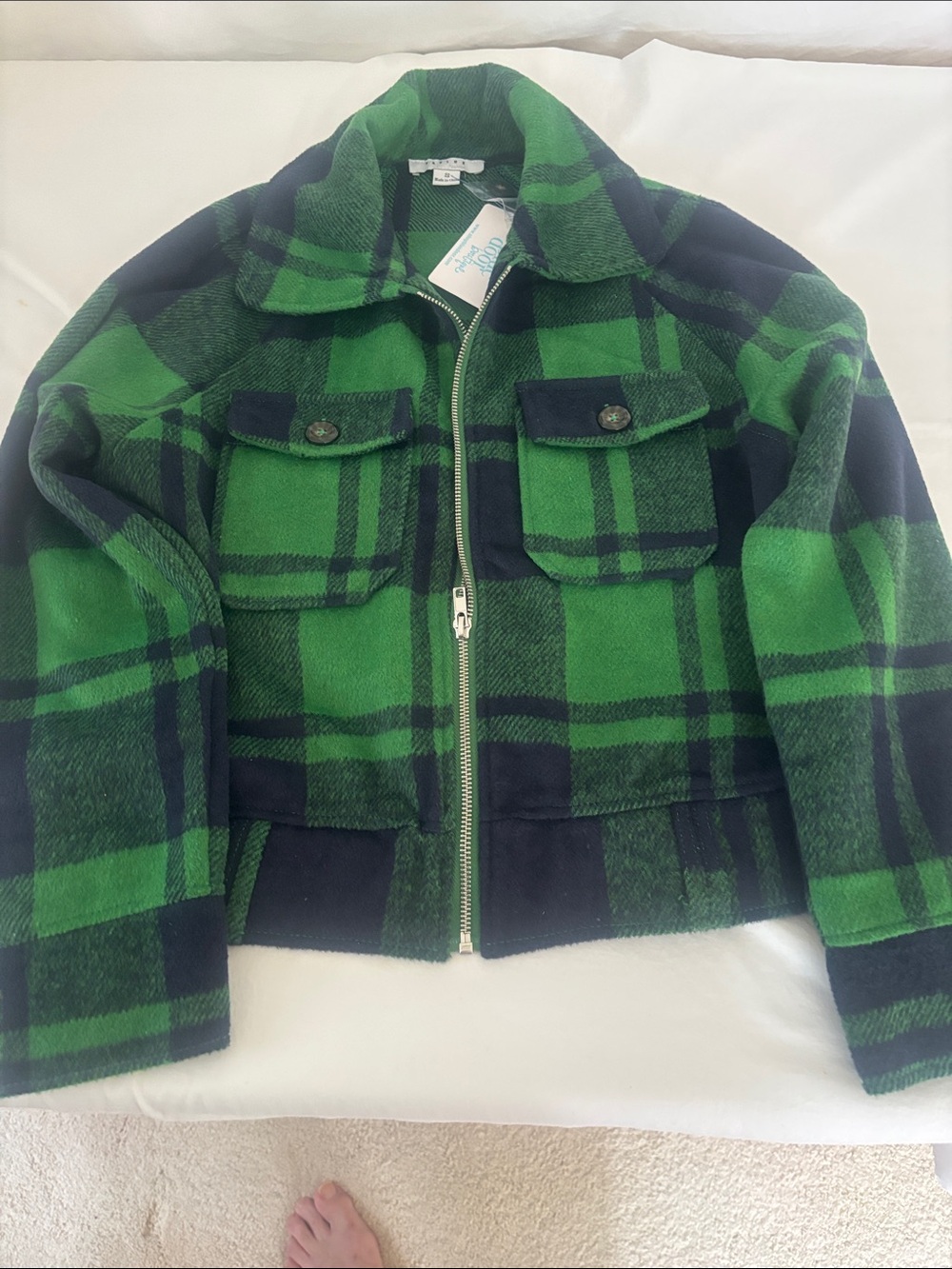 FAVLUX Green and Black Plaid Woman’s Zip-Up Jacket